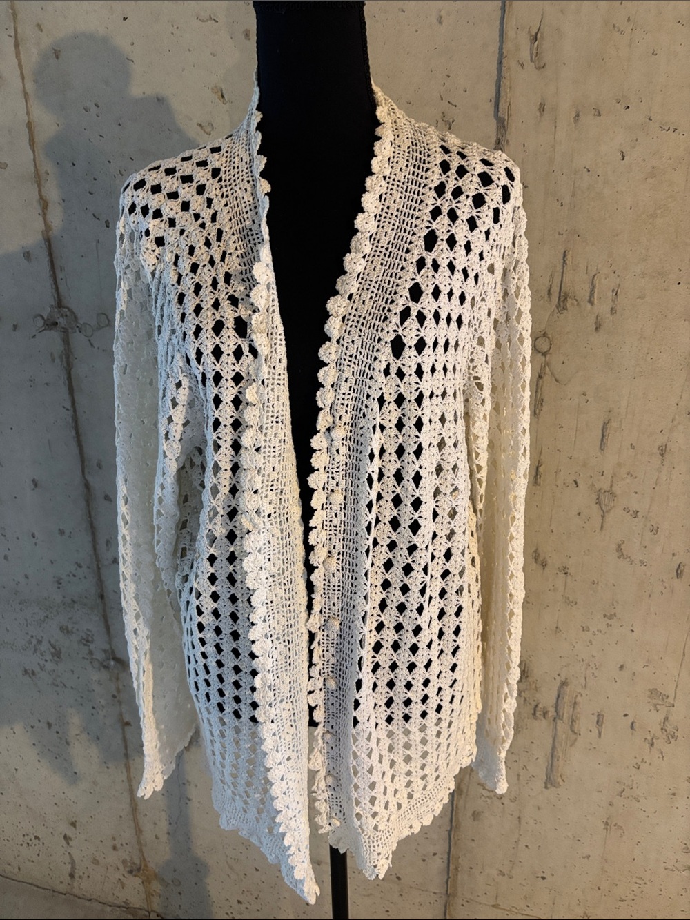 Lauren Ralph Lauren Cream Crochet Open-Front Cardigan